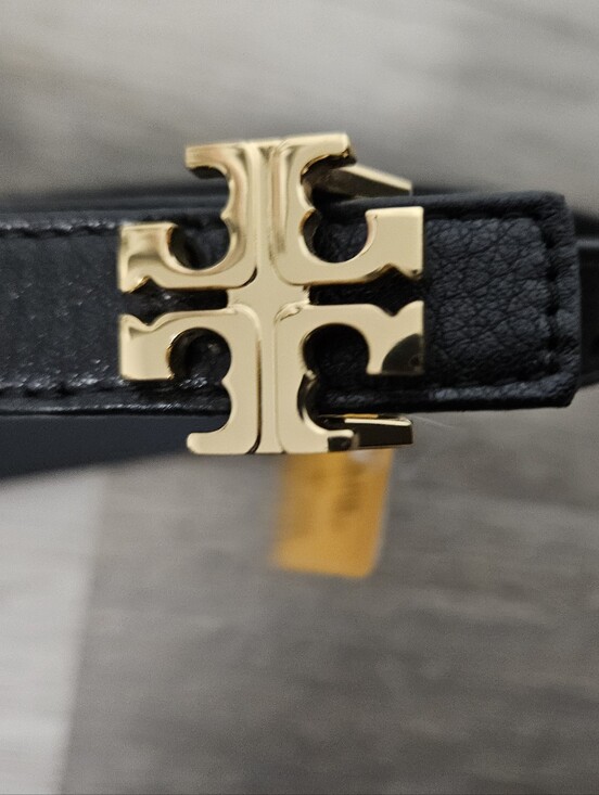 Tory Burch Accessories - Tory Burch Black Leather Belt with Gold Logo Buckle